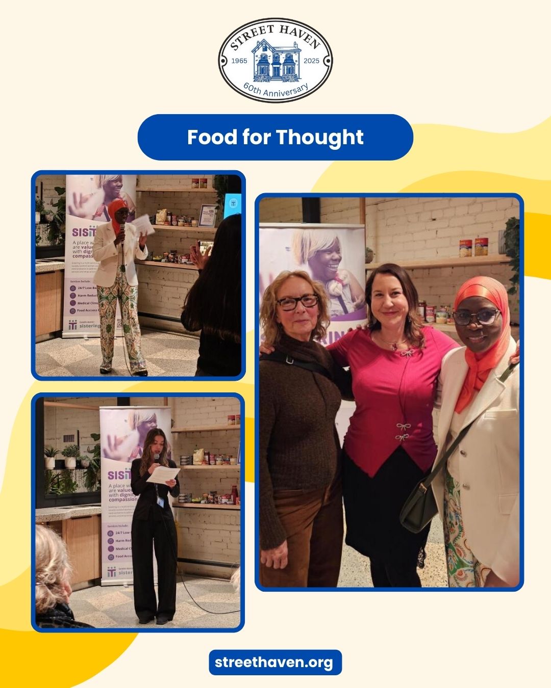 Last week’s Food for Thought event reminded us just how meaningful community connection truly is!
A heartfelt thank-you to Sistering for hosting such a warm and engaging evening filled with great food, important conversations, and opportunities for organizations to learn from one another. Hearing from leaders like Volletta Peters (Sistering) and Leslie Gash (Toronto Shelter Network) was a powerful reminder that we are stronger when we show up together.
Grateful to stay connected, stay involved, and continue supporting women in our community.
#womensupportingwomen #StreetHaven #community #advocacy