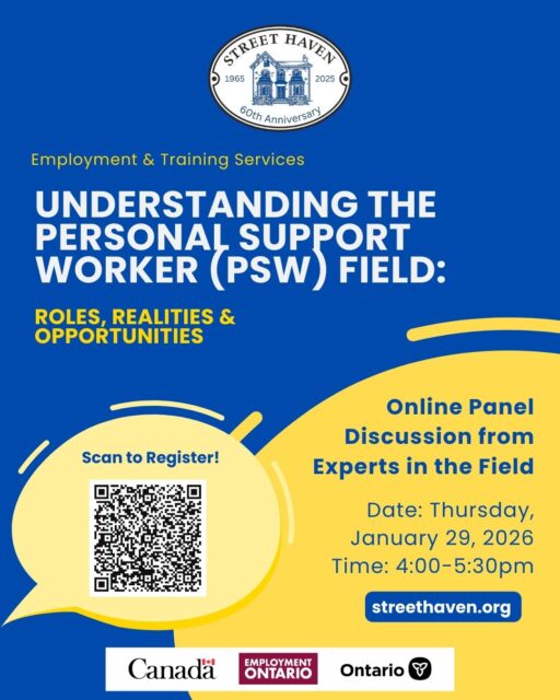 Reminder that our Training & Employment team is hosting a free online panel about careers in the field of Personal Support Workers (PSW)!
Join us on Thursday, January 29, 2026 at 4:00–5:30 PM to hear experts break down the day-to-day duties, essential skills, training pathways, certification, and job opportunities.
This panel is perfect for newcomers, career-changers, or anyone exploring healthcare support.
🗓️ Thursday, Jan 29, 2026 | 4:00–5:30 PM ET
💬 Live Q&A with experts
🔗 Scan the QR on this post or register at streethaven.org
We hope to see you there!
#PSW #HealthcareJobs #CareersInHealthcare #NewcomersCanada #CareerChange #StreetHaven