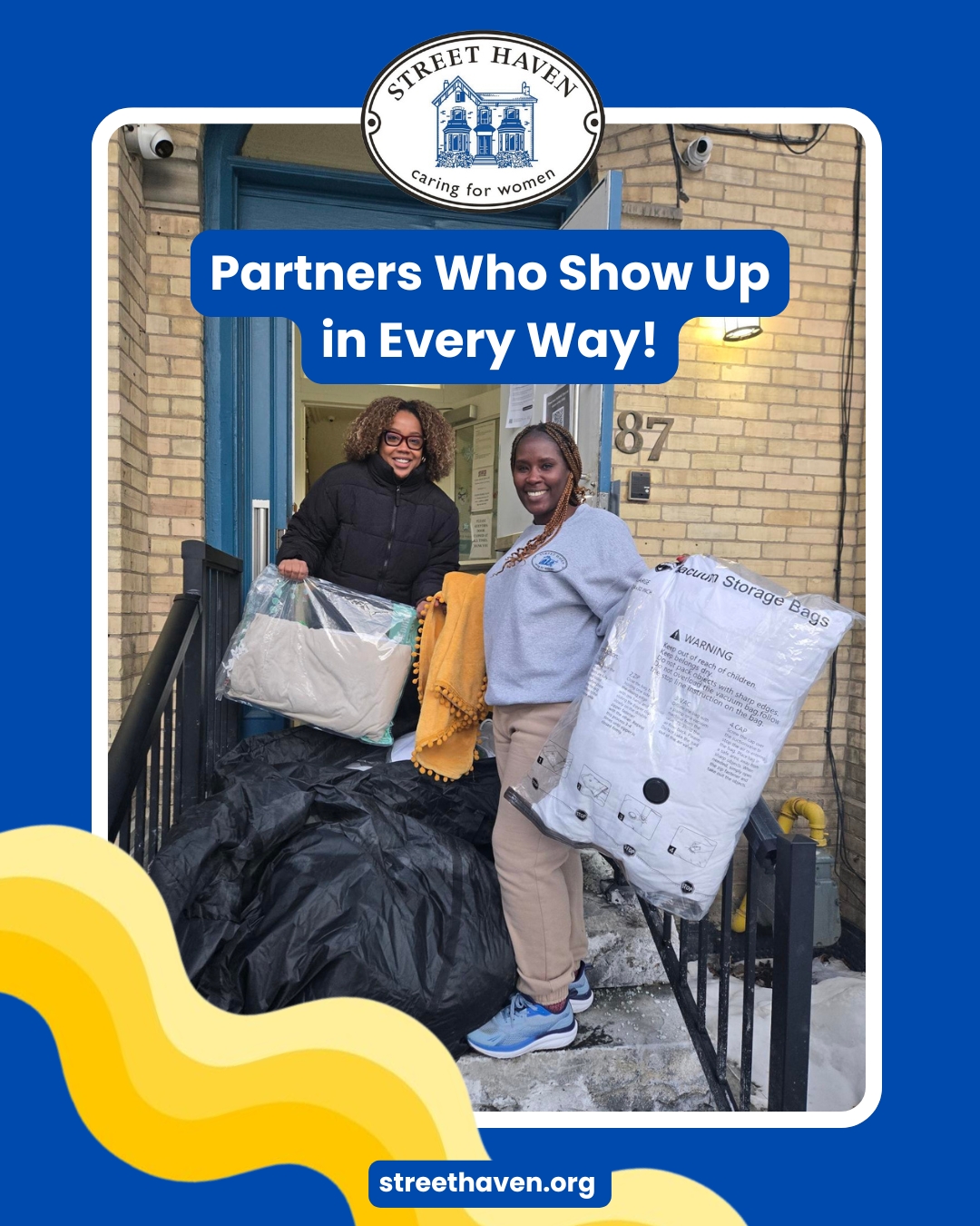 We’re always touched when our funders go the extra mile to support the work we do! A huge thank you to Jayne Garner, Director of Operations at @wcg.services , for thinking of us.

When Jayne read our newsletter and saw our request for pillows and blankets, she responded with sending two giant bags full of duvets, blankets, pillows AND clothes.

WCG provides the funding and guidance to Street Haven so we can train and find employment for women in our community.

We love that individuals from our funders not only support our programs but also take the time to care about our day-to-day needs.

#CommunitySupport #WomenEmpowerment #PartnershipsWithPurpose #Grateful #StrongerTogether #WCGServices #StreetHaven
