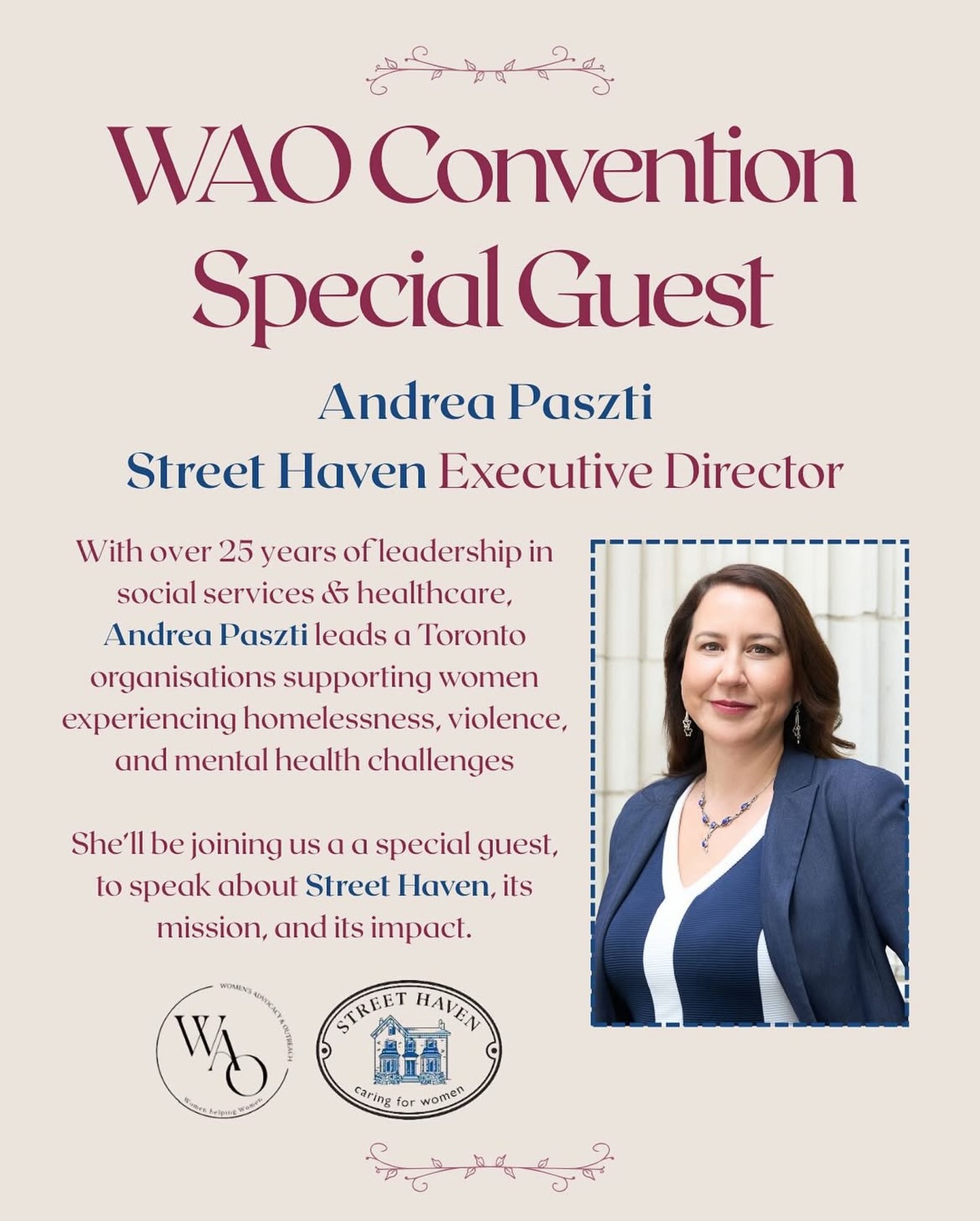 We are SO excited to be part of U of T’s @womensadvocacyoutreach (WAO) Women Helping Women Convention tomorrow!  💙

We truly couldn’t be more grateful for the relationship WAO has created with Street Haven. From volunteering at our shelter this past January to fundraising, WAO is an incredible group of U of T students dedicated to advocating and supporting women and women’s rights in their community and across the world.  

Our Executive Director, Andrea, has been invited as a guest speaker, and all ticket proceeds go directly toward supporting our organization.  

We will have a Street Haven table so come say hi, grab some info, and chat with us about what we do! With the Convention centred around intersectional grassroots advocacy, we can’t think of a better event for us to be a part of. 

#WomenHelpingWomen #WAO #IntersectionalAdvocacy #WomenEmpowerment #StreetHaven