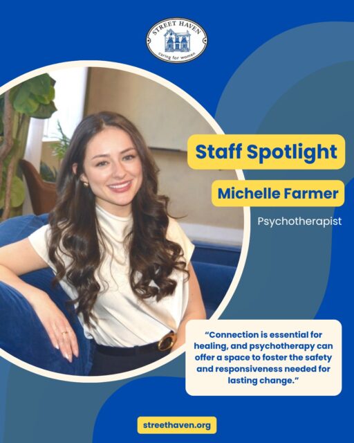 This Mental Health Week, we're proud to spotlight Michelle, our on-site psychotherapist at Grant House 💙 

When we asked what "Come Together, Canada: Stronger Connections, Better Mental Health" means to her, she said it perfectly: humans aren't just wired for togetherness, we need safe, responsive bonds where we feel truly seen. When this need goes unmet, isolation can take hold, significantly impacting mental health. Michelle brings that understanding into every session. 

And what keeps her going every day? Her clients’ resilience and growth. 

“Seeing clients return to school and invest in their education is especially fulfilling, as it reflects a growing sense of possibility and self-belief, and I am equally moved by the ways they move closer to their values and more authentic selves.” 

Thank you, Michelle. We're so grateful for the safe, compassionate space you create. 

#MentalHealthWeek #ComeTogetherCanada #StaffSpotlight #StreetHaven #GrantHouse #ConnectionHeals #Psychotherapy #WomensWellness