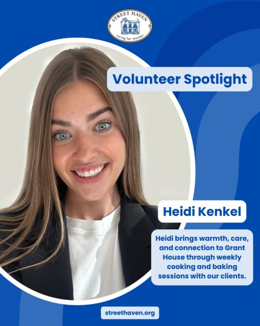 Our volunteers are the heartbeat of Street Haven, and this month, we're so happy to shine a light on Heidi! 🌟 

Every Monday evening, she brings warmth, care, and connection to Grant House through cooking and baking sessions with our clients. From delicious meals to meaningful conversations, Heidi has helped build a true sense of community among residents. 

Heidi, your punctuality, sincerity, and dedication do not go unnoticed. The joy you bring each week makes a real and lasting difference. Thank you. 

Feeling inspired? Street Haven is welcoming new volunteers! We have open positions for people who want to make a meaningful impact in the lives of women experiencing homelessness in Toronto. 

Whether you have a few hours a week or want a regular commitment, we'd love to have you. 💛 

Visit our website to learn more and to apply. Link in bio. 

#VolunteerSpotlight #StreetHaven #CommunityImpact #TorontoVolunteer #WomenSupportingWomen #MakeADifference #NonProfit #VolunteerToronto #GiveBack