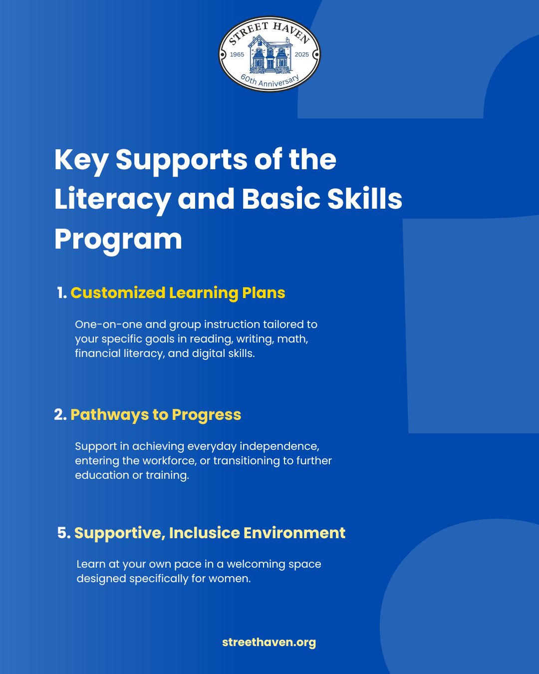 Street Haven’s Literacy and Basic Skills program is designed to support women aged 19 and older who are living in Ontario and looking to strengthen their foundational skills. Whether you’re aiming to boost your independence, pursue employment, or continue your education, this program offers personalized, women-centered support to help you move forward with clarity and confidence. From building stronger reading and writing skills to navigating digital tools and managing personal finances, the program meets you where you are — and helps you get where you want to be. 
The Literacy and Basic Skills program also includes support for reading, writing, math, computer skills and digital literacy skills.
For more program detail or contact details visit streethaven.org/services/literacy-and-basic-skills today. 
#literacy #skillbuilding #supportingwomen #independence #foundationalskills #womencenteredsupport