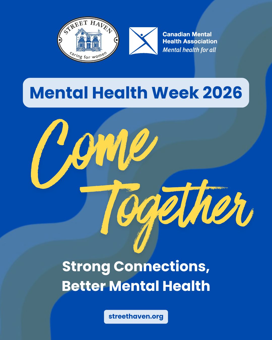 It's @cmhanational Mental Health Week 2026 (May 4–10) and the theme this year is Come Together, and that's something we live every day at Street Haven. 

For women navigating trauma, mental health challenges, or substance use, connection isn't a nice-to-have. It's essential. Our mental health services offer trauma-informed therapy, harm reduction support, and a whole-person approach, because every woman deserves to be met where she is, without judgment. 

This week, we’re reminded that small acts of coming together make a real difference. Check in on someone. Start a conversation. Show up. 

#MentalHealthWeek2026 #ComeTogetherToronto #StreetHaven #MentalHealthMatters #TraumaInformedCare #HarmReduction #YouAreNotAlone #CMHA #TorontoWomen #EndTheStigma