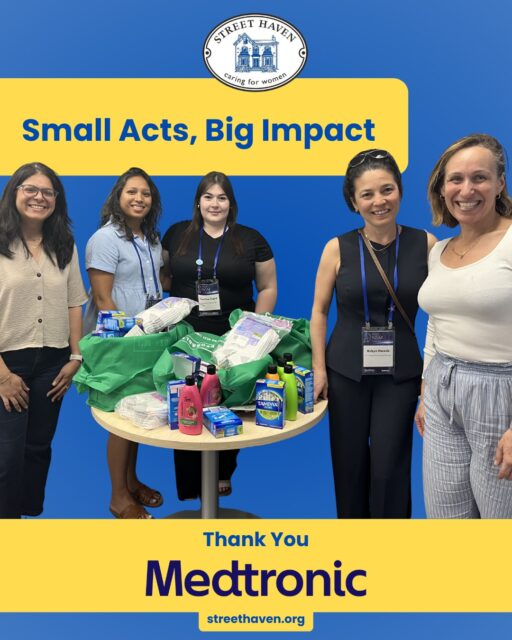 Sometimes the best moments are the unplanned ones. 💛 

Last week, @medtronic surprised us with a visit and bags full of essentials for our clients. Socks, menstrual products, toothbrushes and toothpaste. Items that go a long way in making our clients feel seen and cared for. 

We are so grateful to be part of a community that shows up like this. Thank you, Medtronic. 

#Medtronic #StreetHaven #Community #Support #GivingBack
