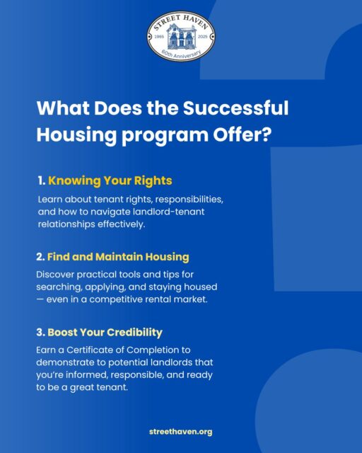 Navigating the rental market can be tough — whether you’re new to renting or facing housing challenges. Street Haven’s Successful Housing program helps you build the knowledge, skills, and confidence to make informed housing decisions. 

Through 8 interactive workshops, participants gain the knowledge and confidence to find and keep stable housing. Additionally, we offer a Train the Trainer workshop for agencies that would like to teach their staff to facilitate this program. We also provide the tools, knowledge and support to empower other professionals to facilitate this impactful program as well. 

For more information about the Sucessful Housing program and contact details visit streethaven.org/services/successful-housing today. 

#Successfulhousing #interactiveworkshops #buildingskills #empoweringher #housingdecisions