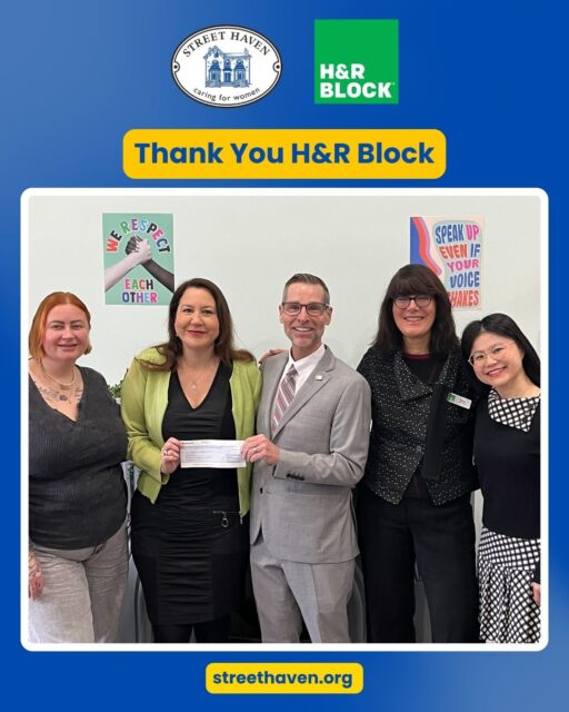 We are so grateful for our friends at H&R Block! 🙌💙 

For several years, they've been showing up for Street Haven and the women we serve, offering free tax services to our clients AND making a generous annual donation. This year, they came through with an incredible $5,000 gift. 🎉 

Partnerships like this one are built on trust, consistency, and a genuine belief in our mission, and that means everything to us. Thank you to H&R Block and District Manager, Blair St. Amand for your generosity and support! 

#CommunitySupport #GivingBack #Partnership #StreetHaven