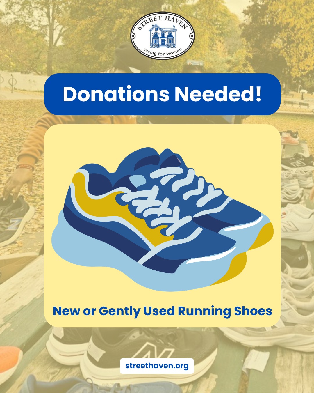 📣 Donation Call! 

We're currently looking for new or gently used running shoes for our shelter clients. Women's size 7-11 preferred. 

Donations can be dropped off at 87 Pembroke. Please call (416) 771-6087 to arrange a drop off time. 

#StreetHaven #WomenSupportingWomen #Community #GivingBack