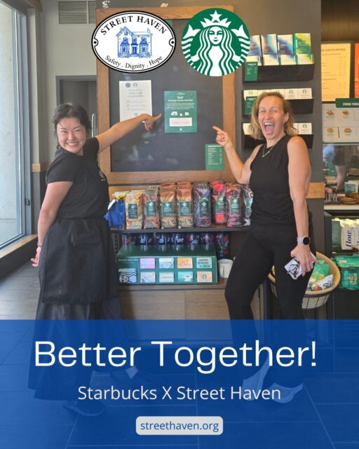 We're officially a Starbucks FoodShare recipient! ☕✨
Our partnership with @starbuckscanada has been growing since the spring, from Starbucks employees volunteering at our shelter, to a community grant, to now being the FoodShare recipient for the Charles & Bay location!
FoodShare is Starbucks' food rescue program (in partnership with @secondharvestca ) that gets surplus food from local stores into the hands of people who need it, and now that includes us.
As you can see, our Comms Manager Katie and Janelle, the amazing manager at Charles & Bay, are so excited about this new chapter in our partnership.
This is just the beginning, so stay tuned for more. And if you're grabbing a coffee at the Charles & Bay Starbucks, tell them Street Haven sent you!
#StarbucksFoodShare #CommunityPartners #StreetHaven #FoodRescue #TorontoNonprofit